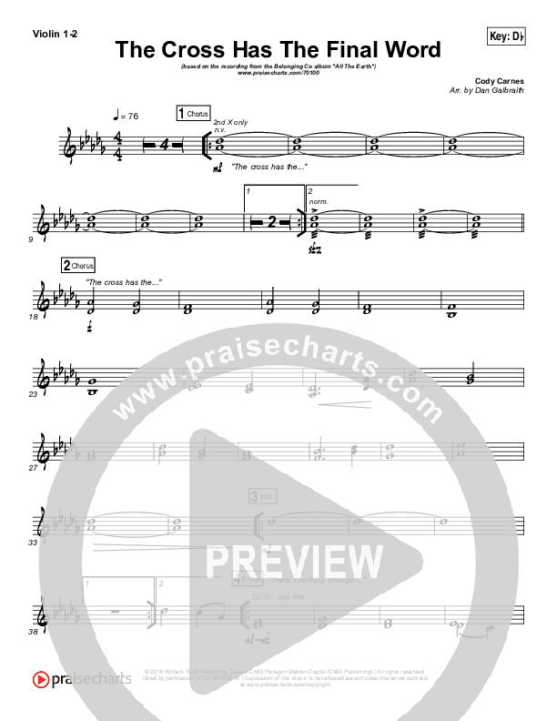 The Cross Has The Final Word Violin 1/2 (The Belonging Co / Henry Seeley)