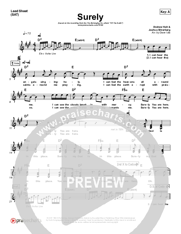 Surely Lead Sheet (SAT) (The Belonging Co / Andrew Holt)