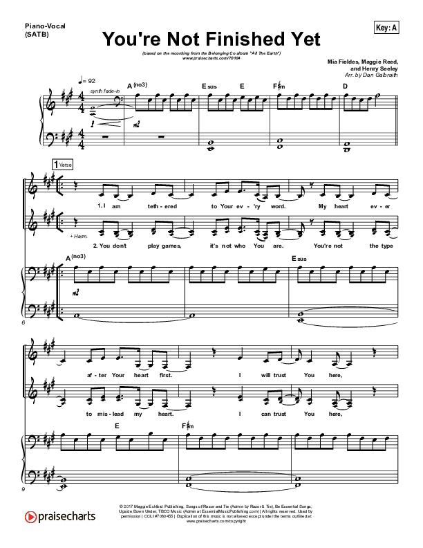 You're Not Finished Yet Sheet Music PDF (The Belonging Co / Maggie Reed