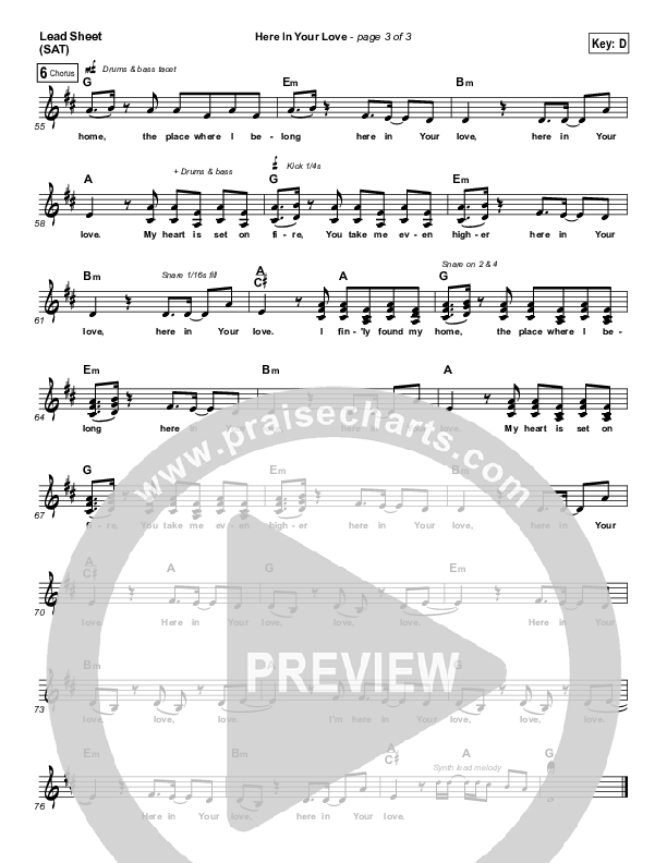 Here In Your Love Lead Sheet (SAT) (The Belonging Co / Hope Darst)