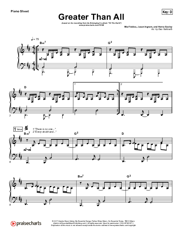 Greater Than All Piano Sheet (The Belonging Co / Henry Seeley)