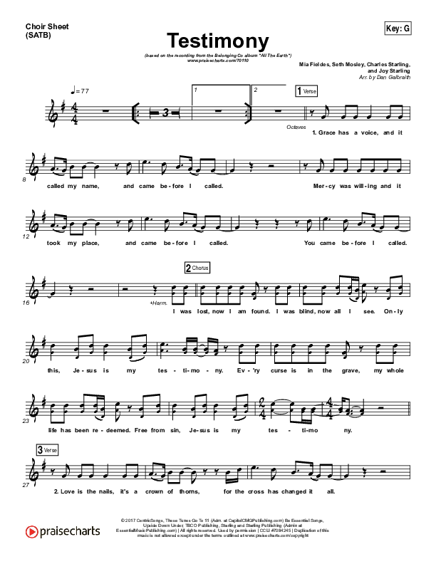 Testimony Choir Vocals (SATB) (The Belonging Co / Cody Carnes)