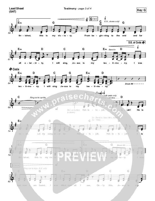 Testimony Lead Sheet (SAT) (The Belonging Co / Cody Carnes)