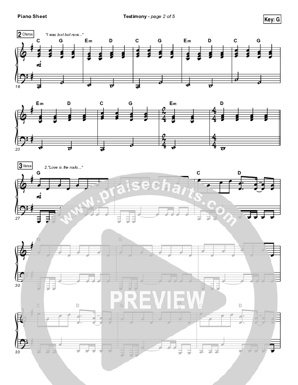 Testimony Piano Sheet (The Belonging Co / Cody Carnes)