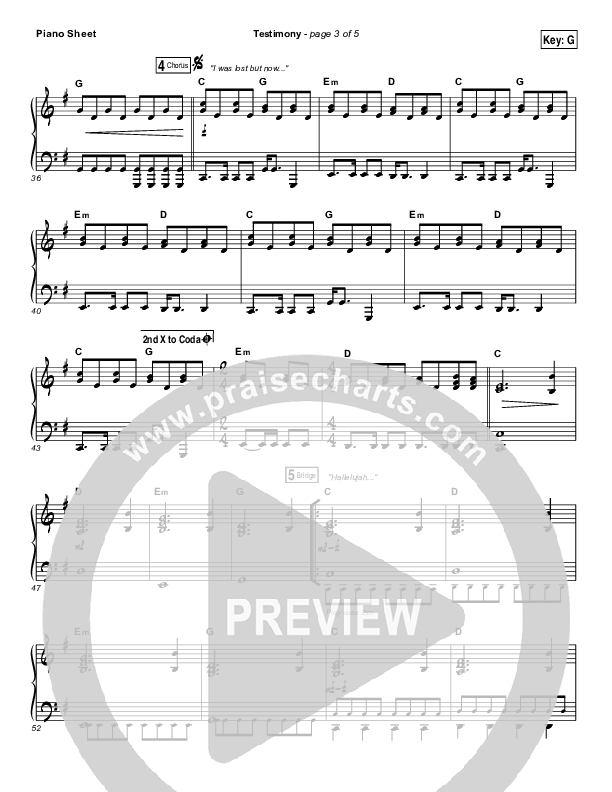 Testimony Piano Sheet (The Belonging Co / Cody Carnes)