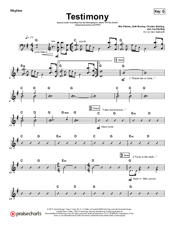 Testimony Rhythm Chart (The Belonging Co / Cody Carnes)