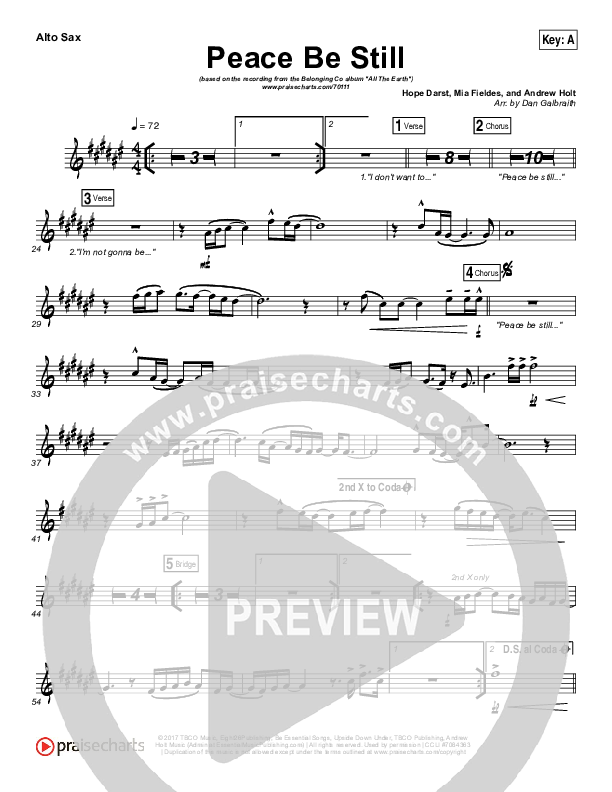 Peace Be Still Alto Sax (The Belonging Co / Lauren Daigle)