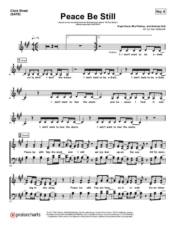 Peace Be Still Choir Vocals (SATB) (The Belonging Co / Lauren Daigle)