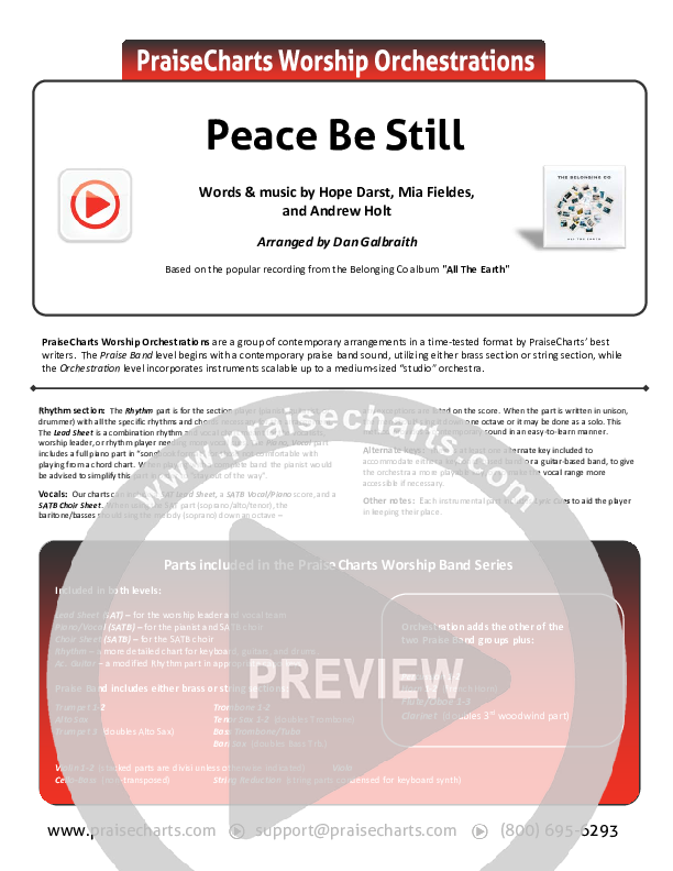 Peace Be Still Cover Sheet (The Belonging Co / Lauren Daigle)