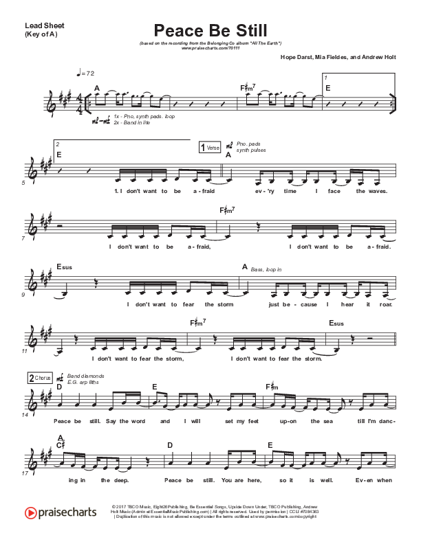 Peace Be Still Lead Sheet (Melody) (The Belonging Co / Lauren Daigle)