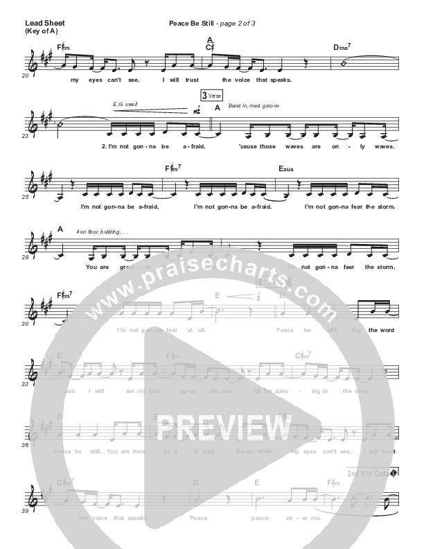 Peace Be Still Lead Sheet (Melody) (The Belonging Co / Lauren Daigle)