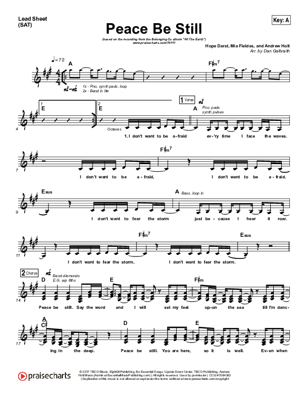 Peace Be Still Lead Sheet (SAT) (The Belonging Co / Lauren Daigle)