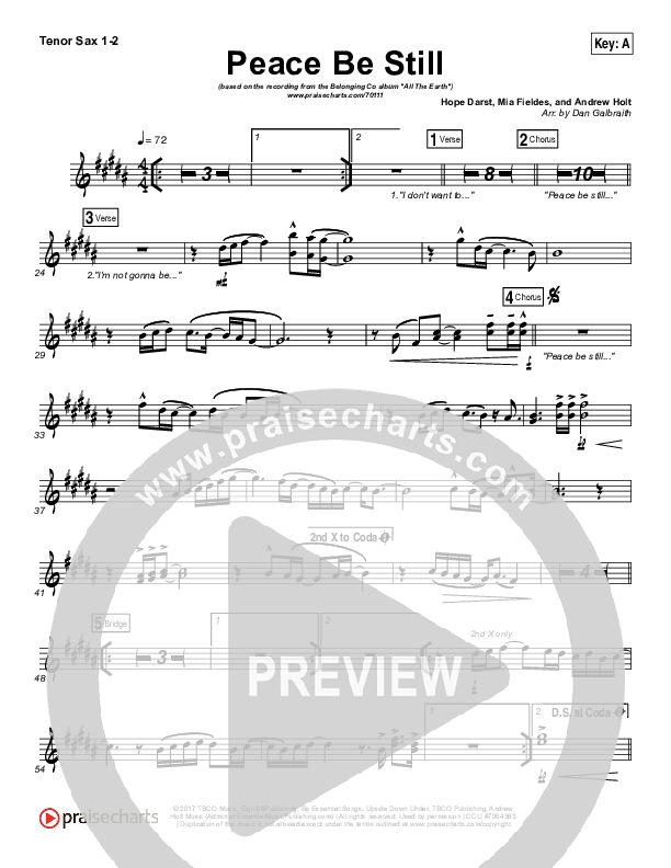 Peace Be Still Tenor Sax 1/2 (The Belonging Co / Lauren Daigle)