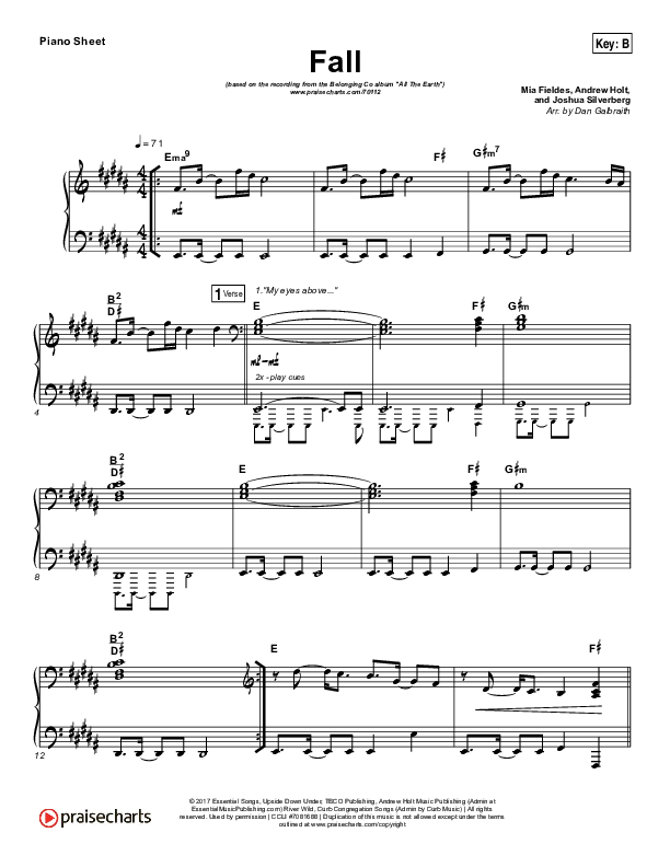 Fall Piano Sheet (The Belonging Co / Meredith Andrews / Andrew Holt)