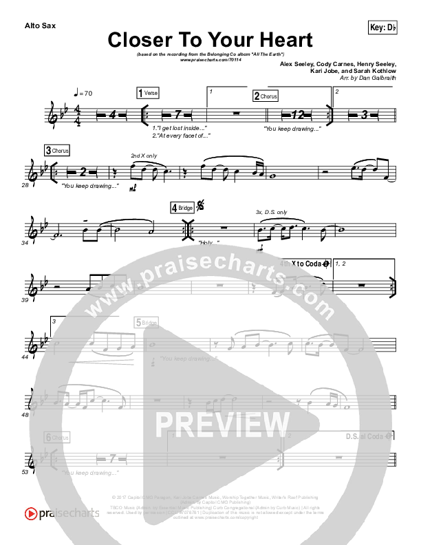 Closer To Your Heart Alto Sax (The Belonging Co / Kari Jobe)