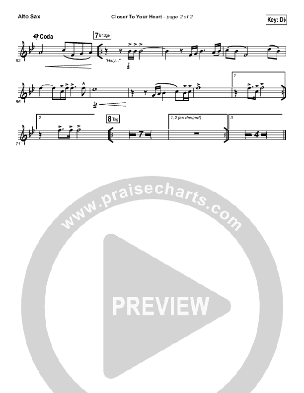 Closer To Your Heart Alto Sax (The Belonging Co / Kari Jobe)