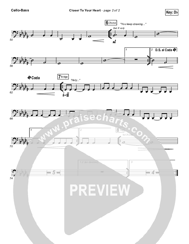 Closer To Your Heart Cello/Bass (The Belonging Co / Kari Jobe)