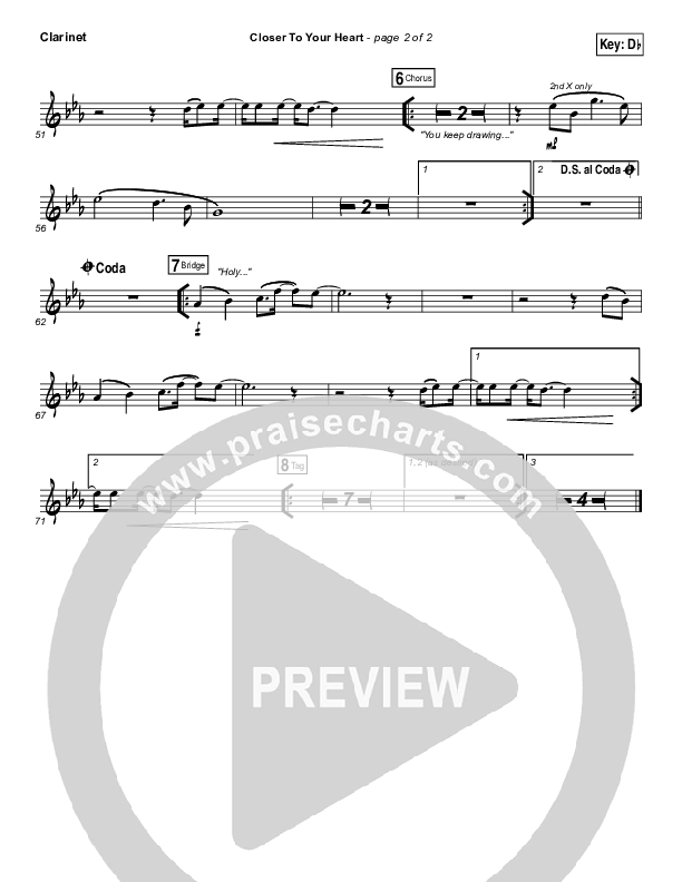 Closer To Your Heart Clarinet (The Belonging Co / Kari Jobe)