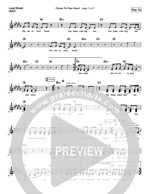 Closer To Your Heart Lead Sheet (SAT) (The Belonging Co / Kari Jobe)