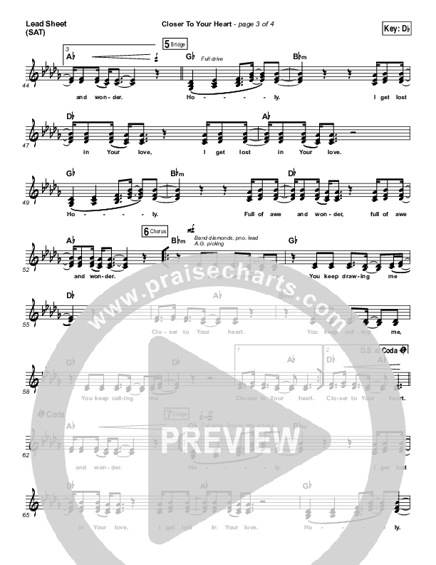 Closer To Your Heart Lead Sheet (SAT) (The Belonging Co / Kari Jobe)