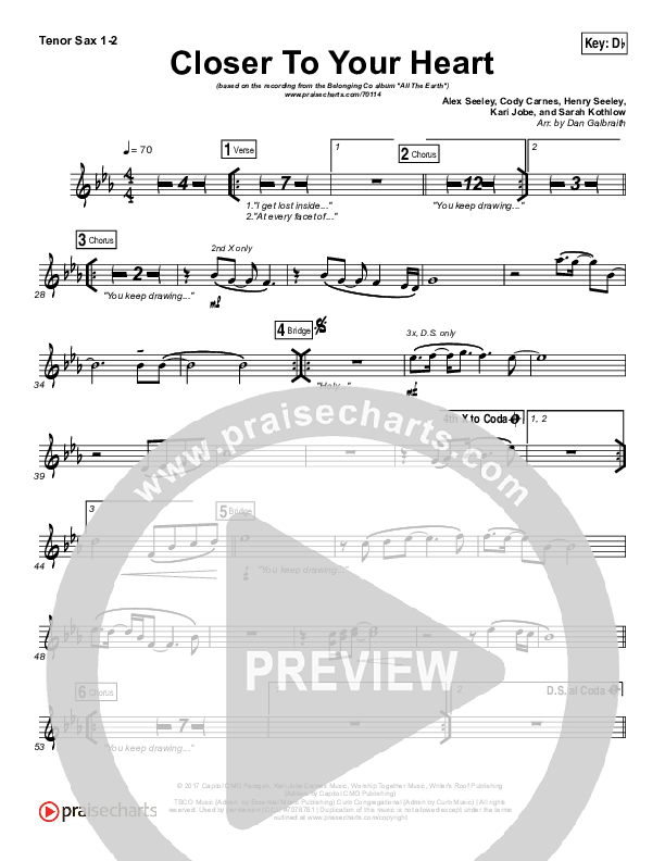 Closer To Your Heart Tenor Sax 1/2 (The Belonging Co / Kari Jobe)