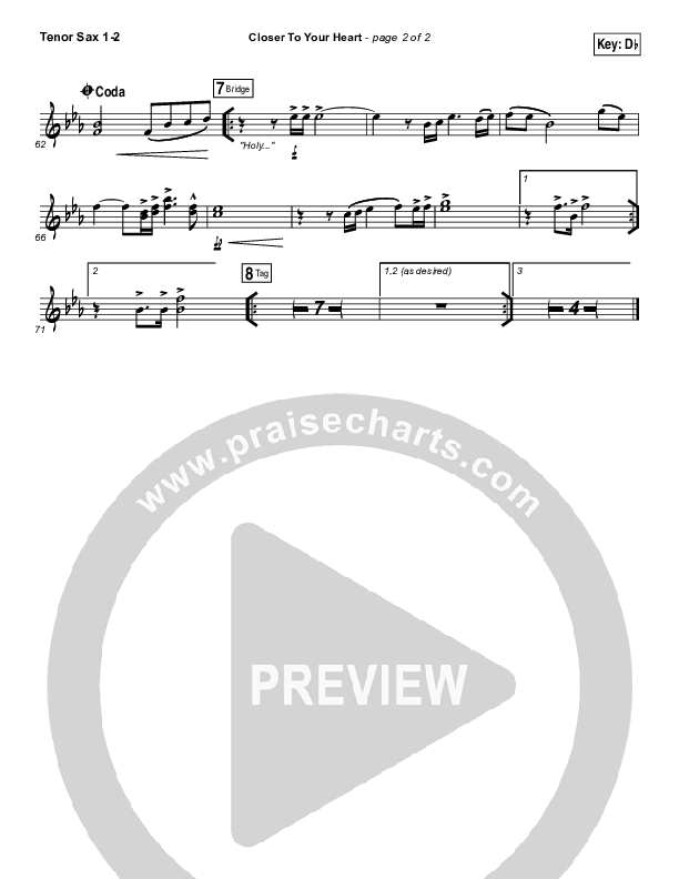 Closer To Your Heart Tenor Sax 1/2 (The Belonging Co / Kari Jobe)