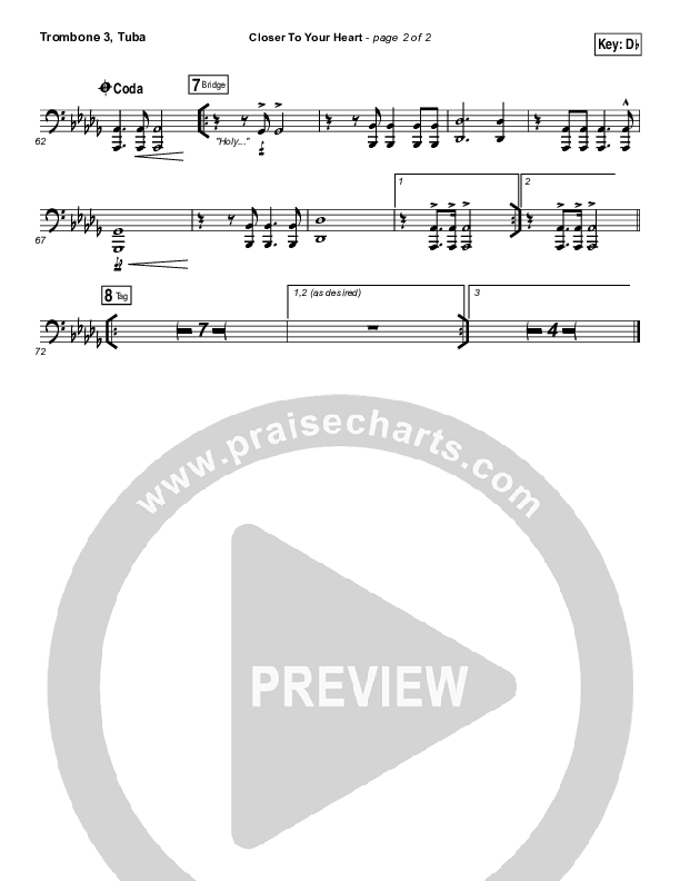 Closer To Your Heart Trombone 3/Tuba (The Belonging Co / Kari Jobe)