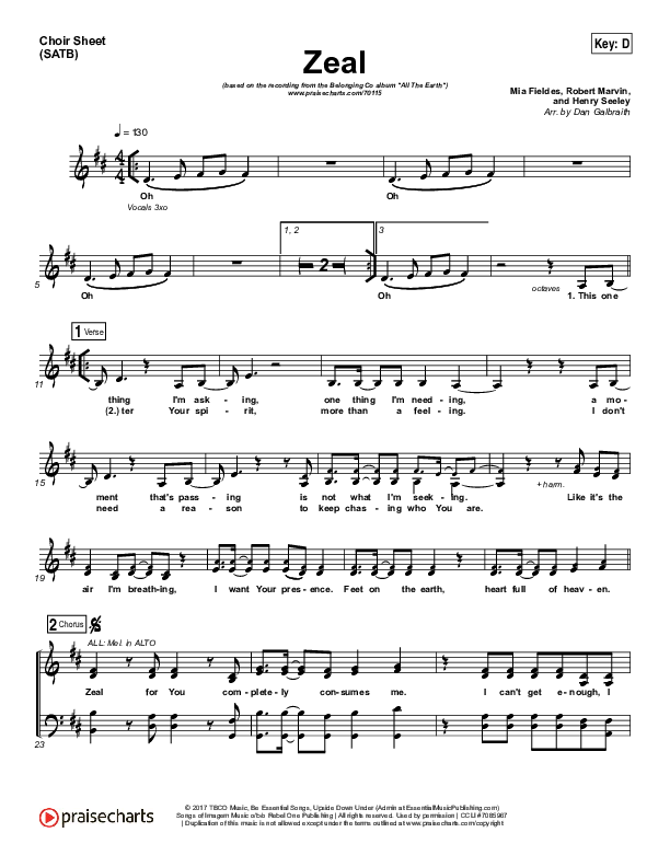 Zeal (Allskate Remix) Choir Sheet (SATB) (Print Only) (The Belonging Co / Henry Seeley)