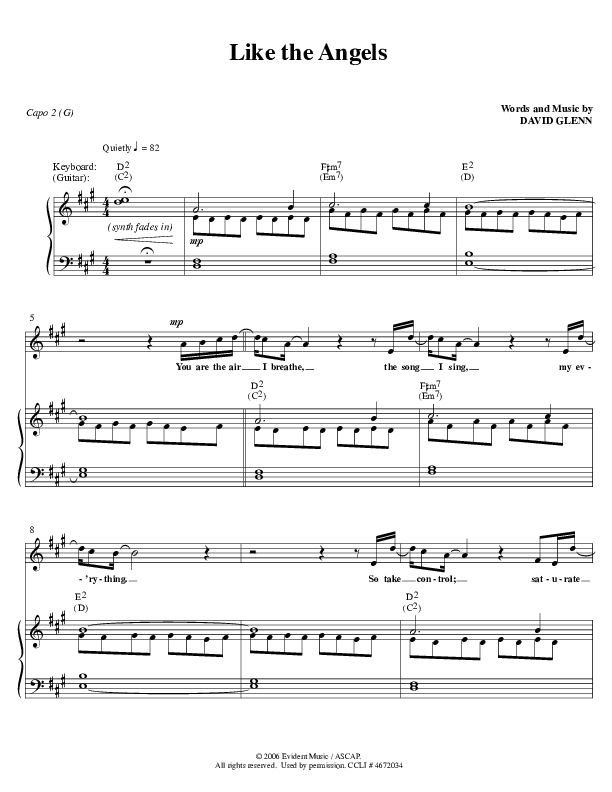 Like The Angels Piano/Vocal (David Glenn)