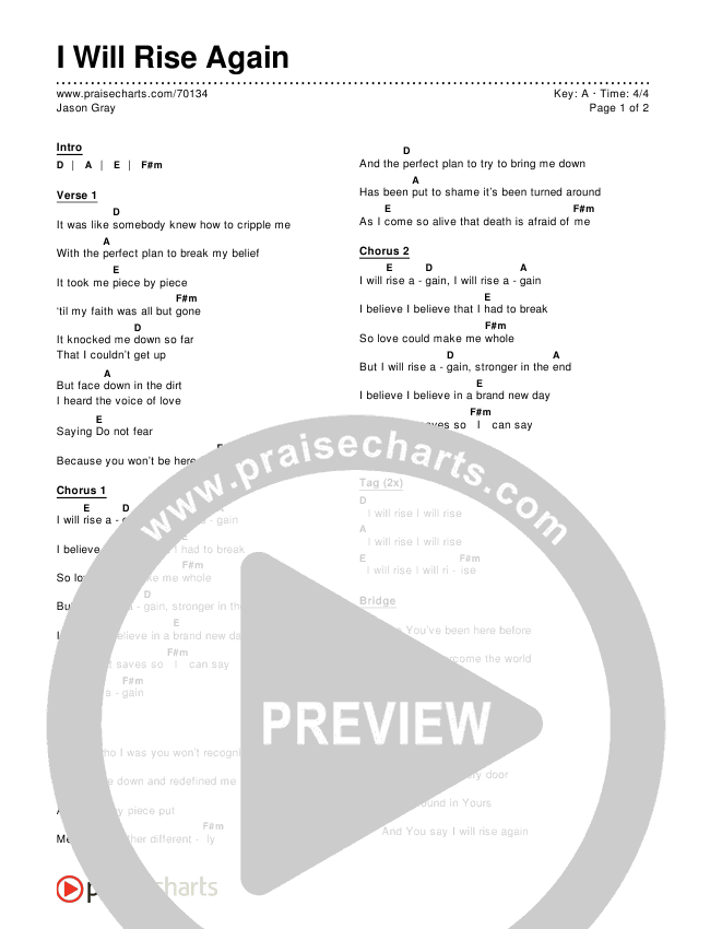 I Will Rise Again Chords & Lyrics (Jason Gray)