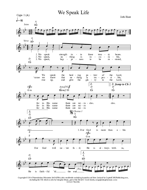 We Speak Life Lead Sheet (Planetshakers)