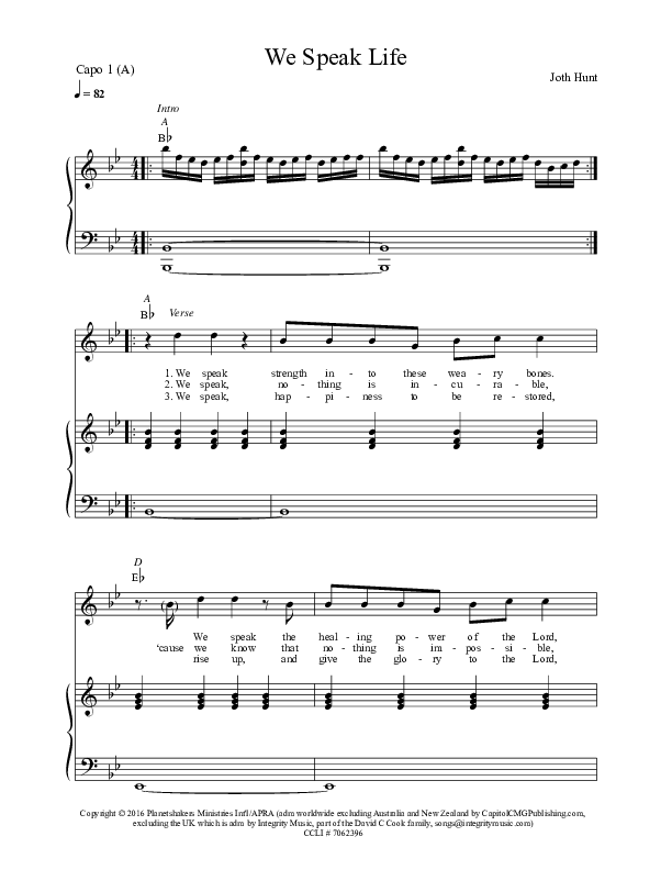 We Speak Life Piano/Vocal & Lead (Planetshakers)