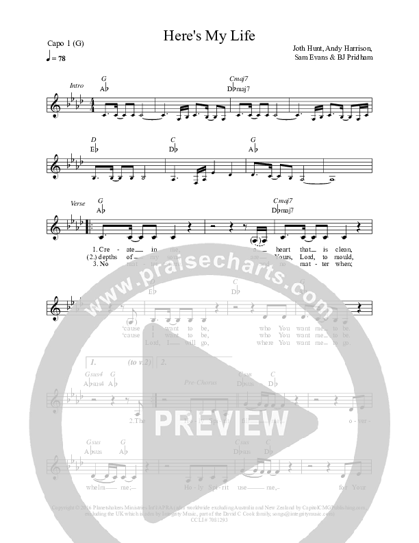 Here’s My Life Lead Sheet (Planetshakers)