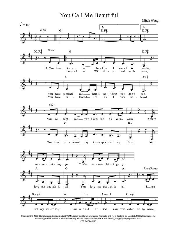 You Call Me Beautiful Lead Sheet (Planetshakers)