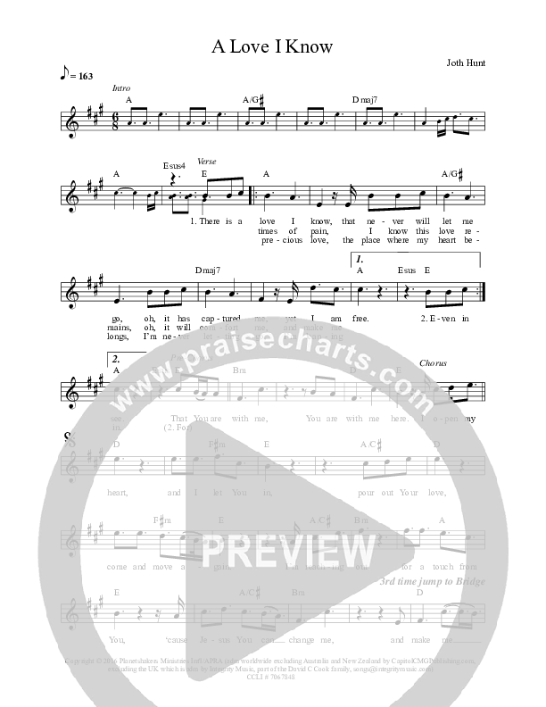 A Love I Know Lead Sheet (Planetshakers)