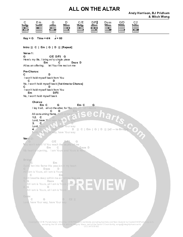 All On The Altar Chord Chart (Planetshakers)