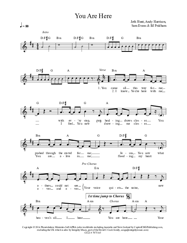 You Are Here Lead Sheet (Planetshakers)