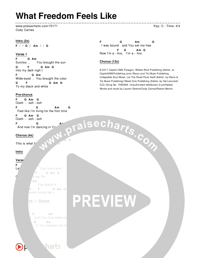 What Freedom Feels Like Chords & Lyrics (Cody Carnes)