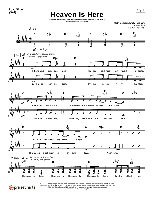 Heaven Is Here Lead Sheet (SAT) (North Point Worship / Seth Condrey / Emily Harrison / )