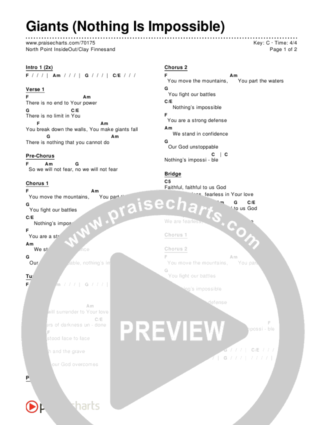 Giants (Nothing Is Impossible) Chords PDF (North Point Worship / Clay