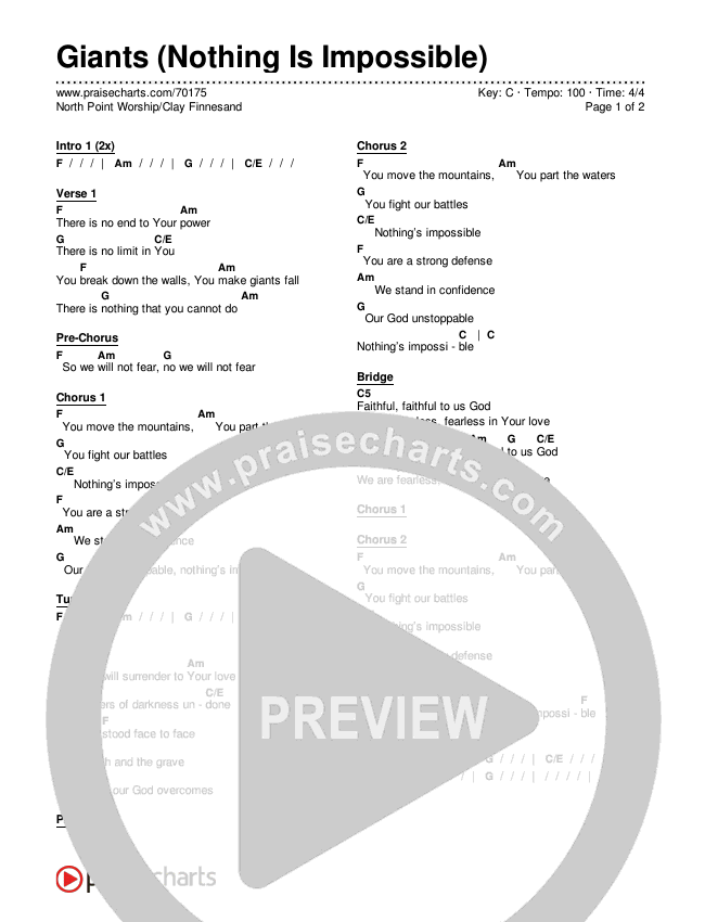 Giants (Nothing Is Impossible) Chords & Lyrics (North Point Worship / Clay Finnesand)
