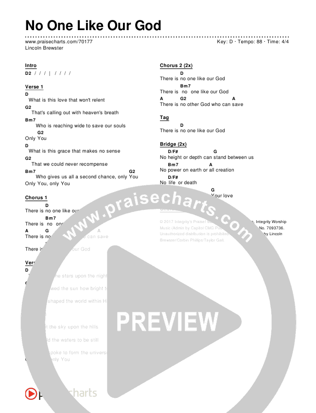 No One Like Our God Chords & Lyrics (Lincoln Brewster)