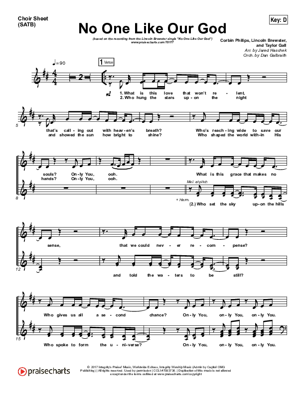 No One Like Our God Choir Vocals (SATB) (Lincoln Brewster)