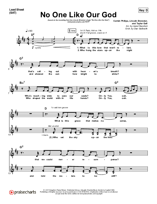 No One Like Our God Lead Sheet (SAT) (Lincoln Brewster)