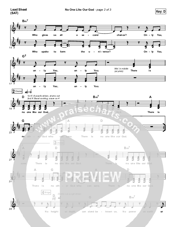 No One Like Our God Lead Sheet (SAT) (Lincoln Brewster)