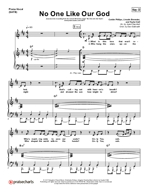 No One Like Our God Piano/Vocal (SATB) (Lincoln Brewster)