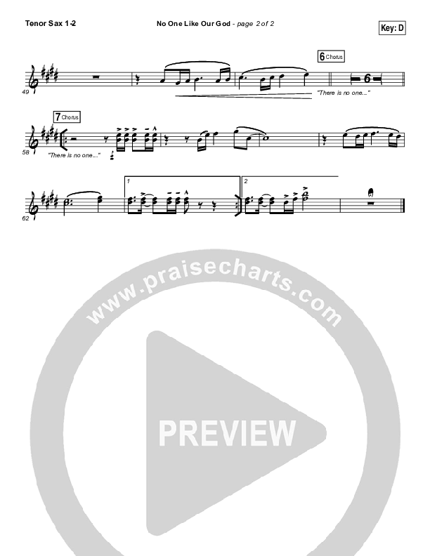 No One Like Our God Tenor Sax 1/2 (Lincoln Brewster)