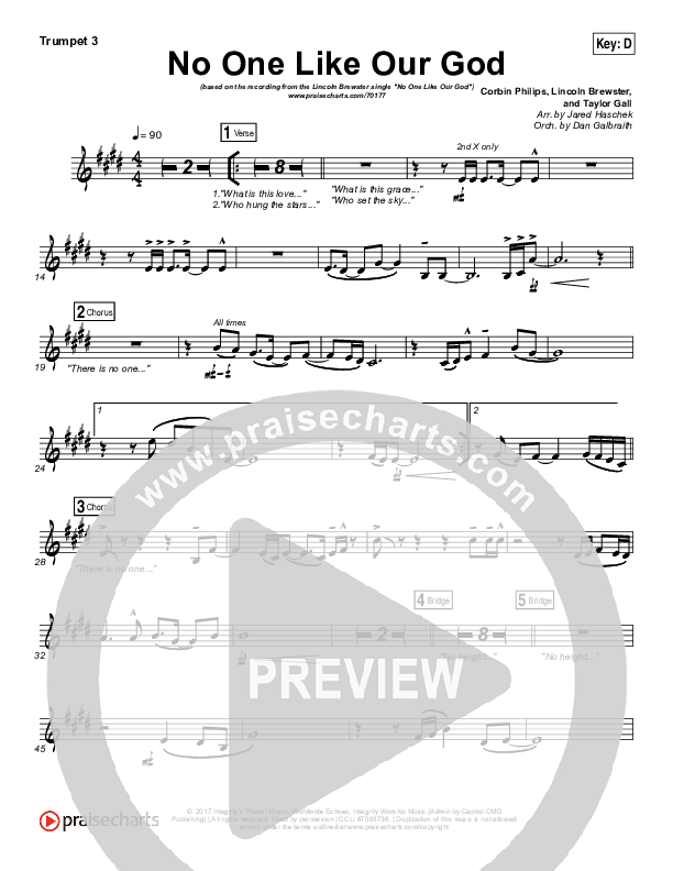 No One Like Our God Trumpet 3 (Lincoln Brewster)