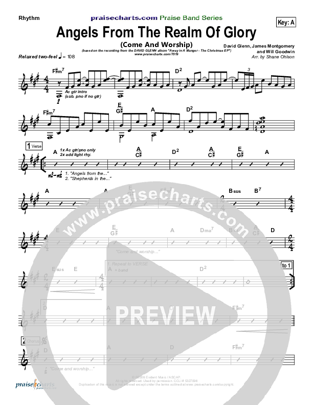 Angels From The Realms Of Glory (with Come And Worship) Rhythm Chart (David Glenn)