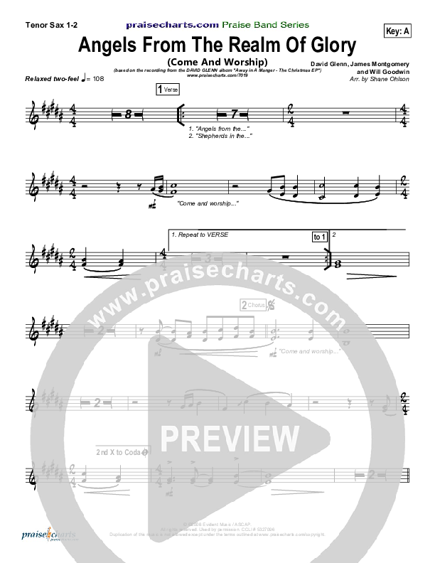 Angels From The Realms Of Glory (with Come And Worship) Tenor Sax 1/2 (David Glenn)